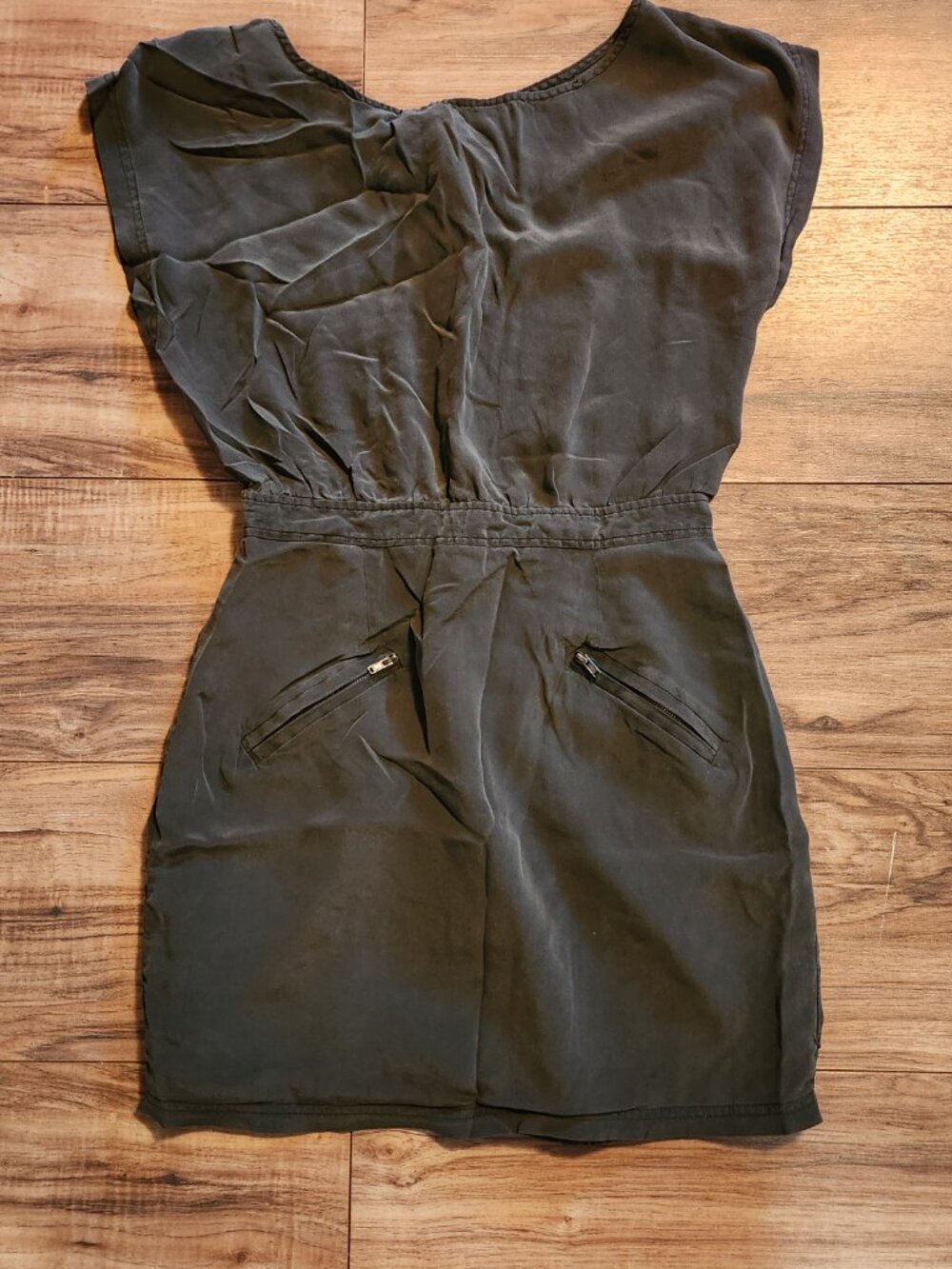 Army Green Womens XS Silk Mini Lined Dress Utility Zip Back Sheath
